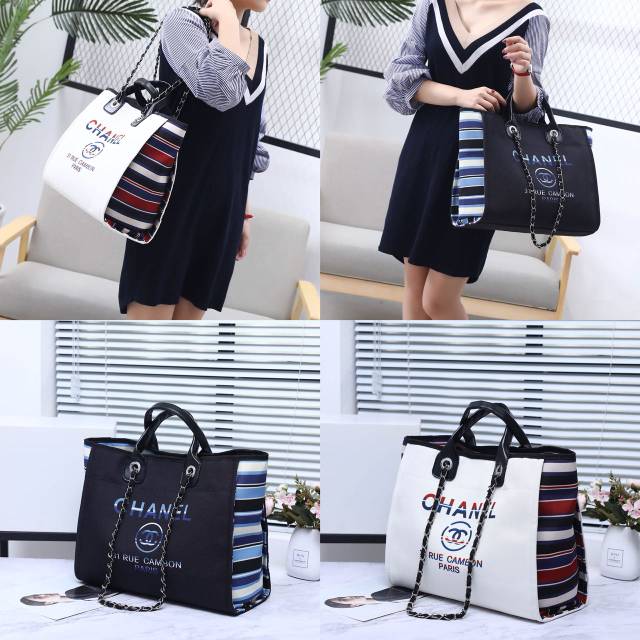 .....Chanel Deauville Canvas Shopping Tote Bag.....
Kode R2036#