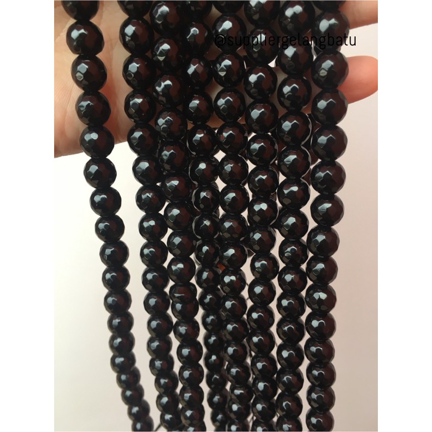 batu obsidian black onyx FACETED BEADS 10mm cutting glossy premium aksesoris fashion gelang kalung