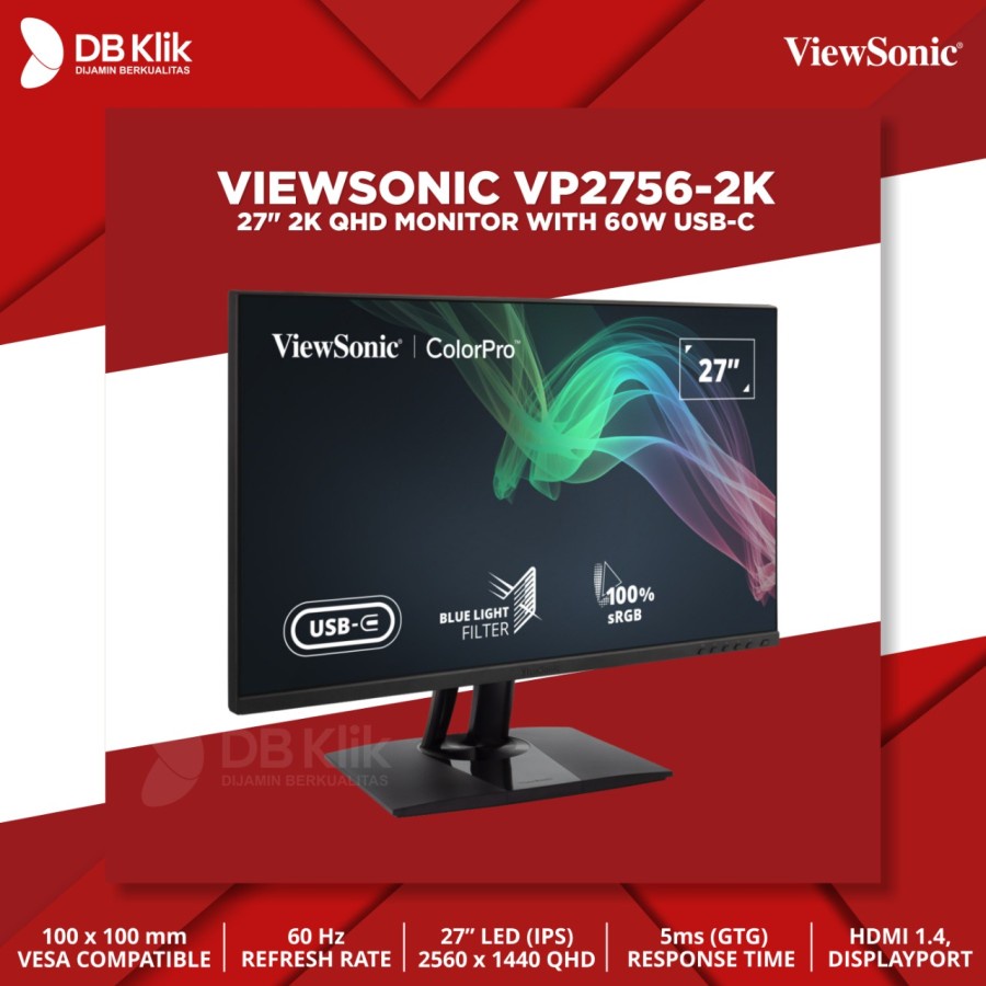 LED Monitor VIEWSONIC VP2756-2K 27&quot; 60Hz QHD HDMI DP ( Viewsonic VP2756 )