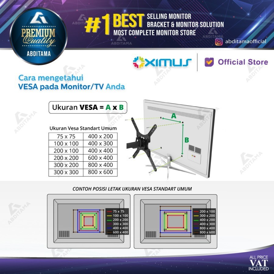 Bracket TV LED Monitor Oximus Lynx 2232 22&quot; - 55&quot; 100x100mm-400x400mm