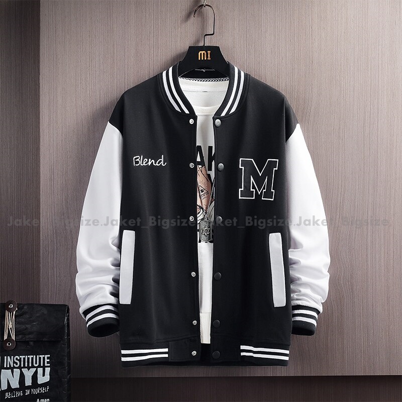 Jaket Varsity Oversize Laki-Laki Prempuan Cowok Cewek Dewasa Jumbo Motif Huruf M ukuran S-5XL