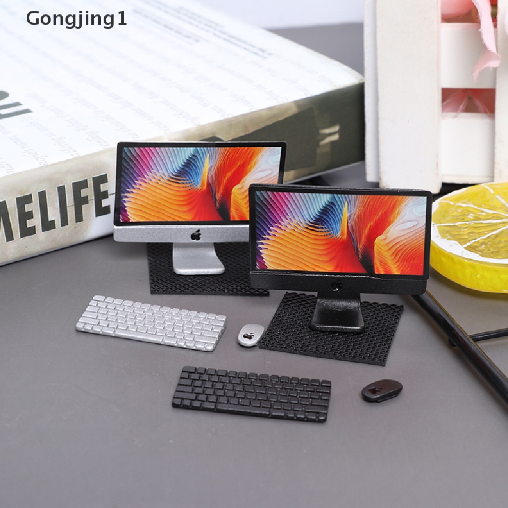 Gongjing1 Mainan Miniatur Komputer + Mouse + Keyboard + Alat Tulis Skala 1: 12 Untuk Aksesoris Rumah Boneka