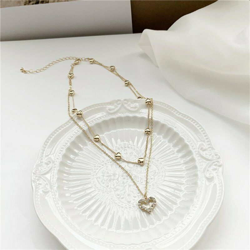 Kalung Rantai Multilayer Dengan Liontin Kristal Untuk Wanita