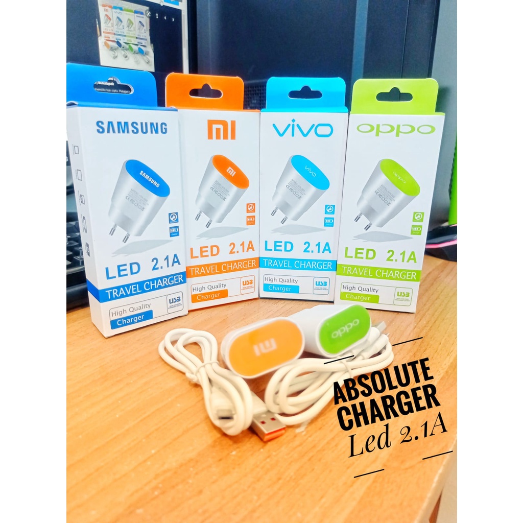 CHARGER BRANDED LED 2.1A TRAVEL CHARGER FAST CHARGING USB MICRO