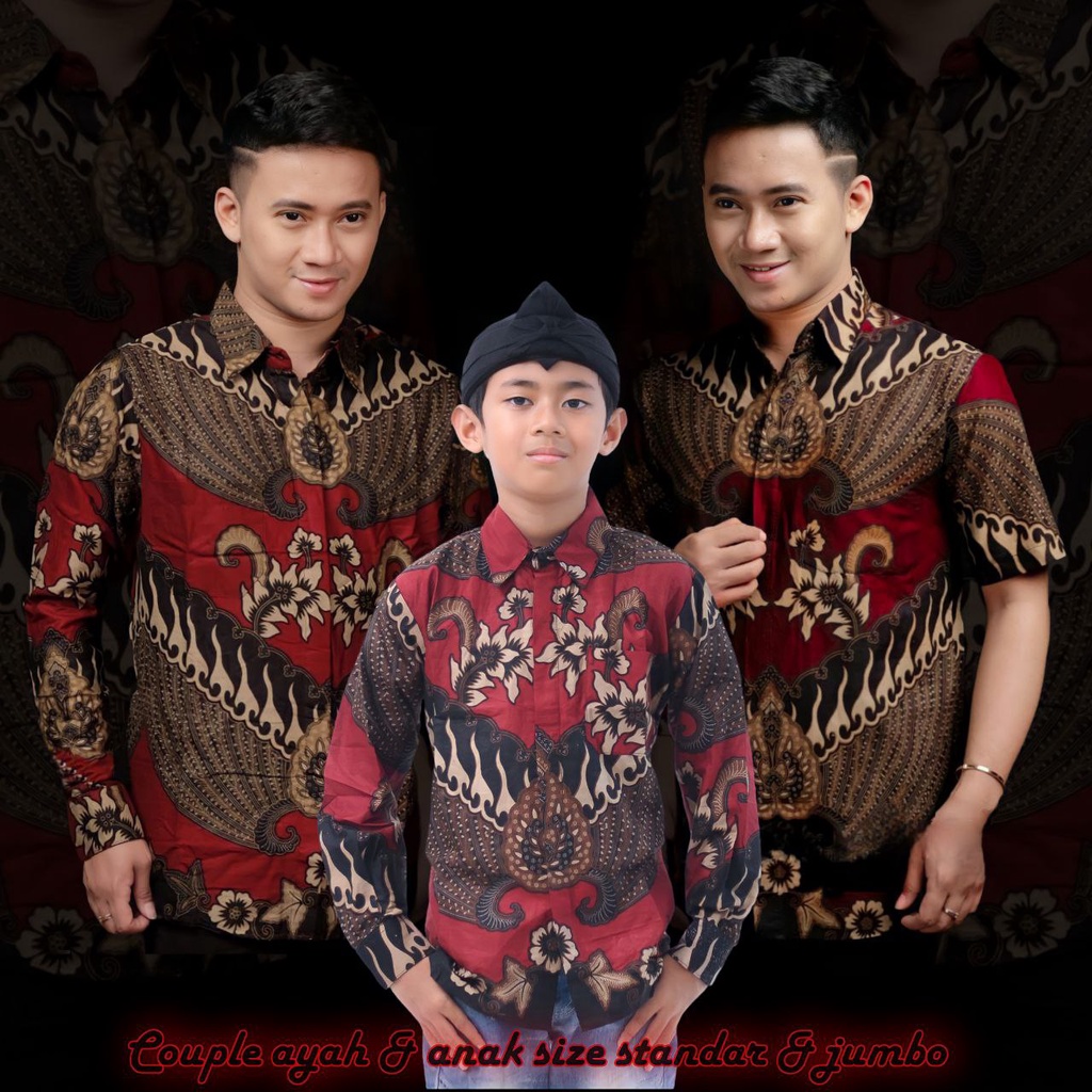 Kemeja Batik Ayah Dan Anak Laki-laki Lengan Panjang Motif Garuda Warna maron // Couple Batik Ayah Dan Anak cowok//Baju batik pria/batik pria jumbo