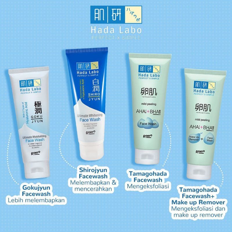 Hada Labo Gokujyun Face Wash Hada Labo Shirojyun Face Wash Hada Labo Tamagohada Face Wash AHA+BHA Ha
