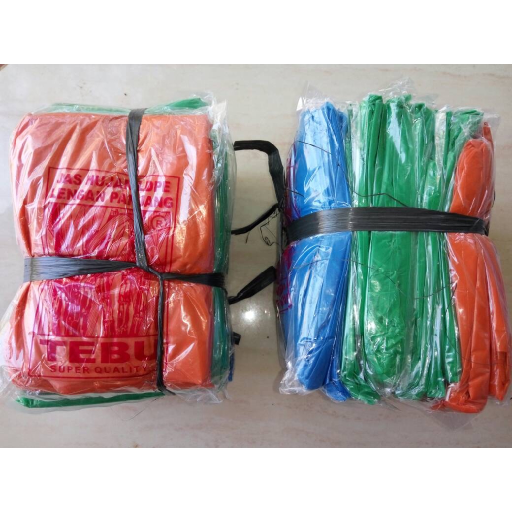 Paket 12pcs || Jas Hujan Plastik Ponco Lengan Panjang merk TEBU