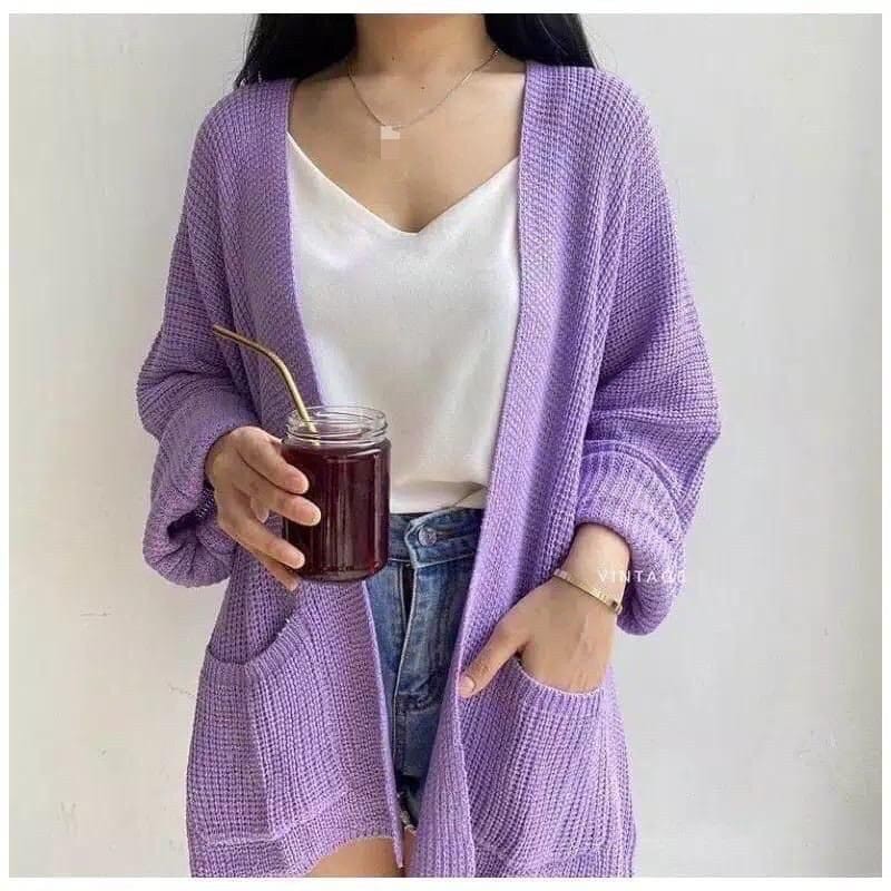 Cardigan Rajut Wanita Oversize / Loocy Cardy / Cardigan Rajut 7get Tebal Premium-Lilac
