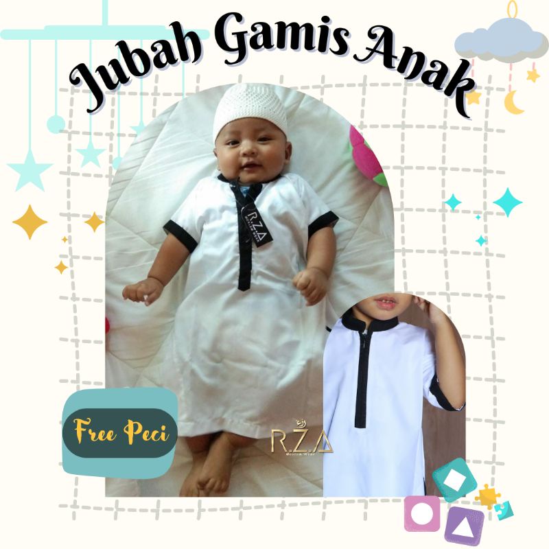 Koko Kurta Instan Anak Bayi Anak Putih Kerah Hitam Gamis Khomsa LebaraN Balita Hari Raya Aqiqah lahi