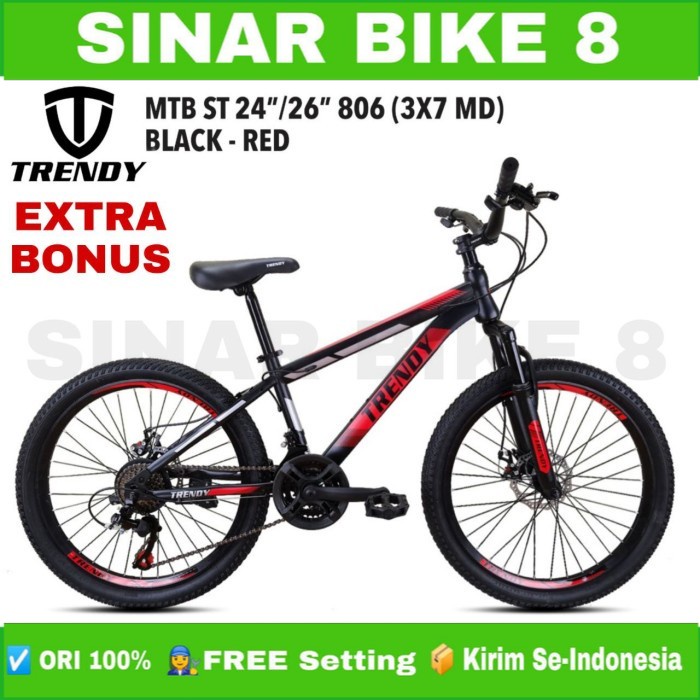 Sepeda Gunung Ukuran 24 &amp; 26 Inch MTB TRENDY 806 Discbrake 21 Speed