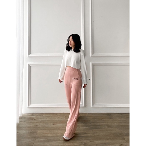 SIVALI Yuna Pants - Celana Kulot Knit Highwaist - Cullote Pants - Celana Wanita