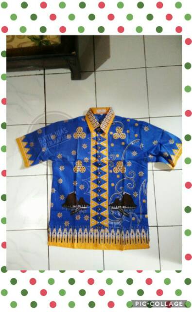 Liber //Kemeja Pria Batik Nias Warna Biru Motif Rumah Adat LB034