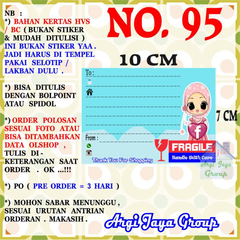 

Label Pengiriman Alamat Olshop Murah Nomer 95 - 10x7cm - Kertas BC (Manila)