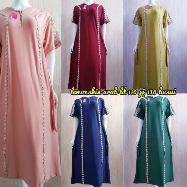Daster panjang long dress bahan lemonskin fit to XL aksen renda