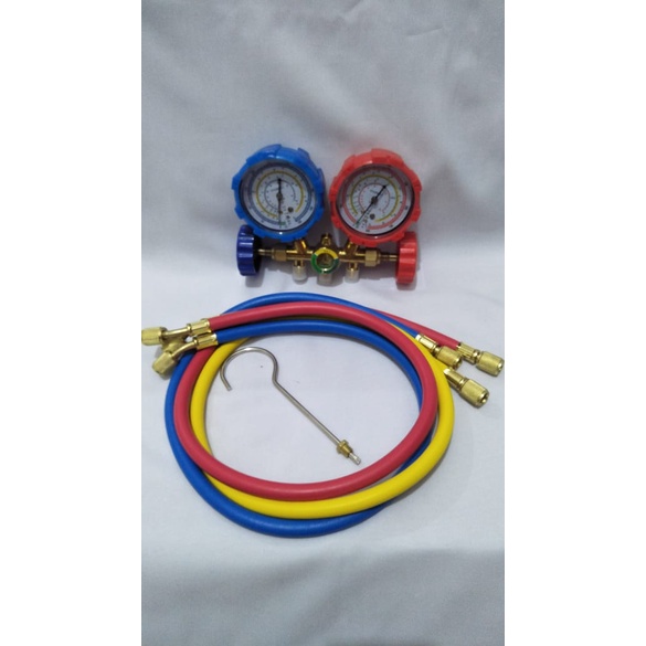 Paket isi Pr3on double manifold Multi semua AC (lengkap + adaptor) untuk pengisian r22,r410,r500,r600,r800.r32