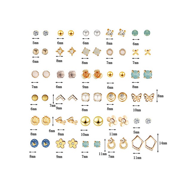 LRC Anting Tusuk Fashion Gold Geometric Alloy Earrings 30 Pairs F83545