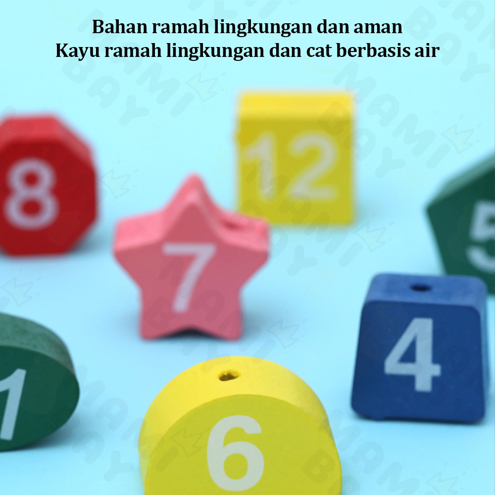 Mamibayi mainan montessori toys balok kayu mainan anak Beaded Clock