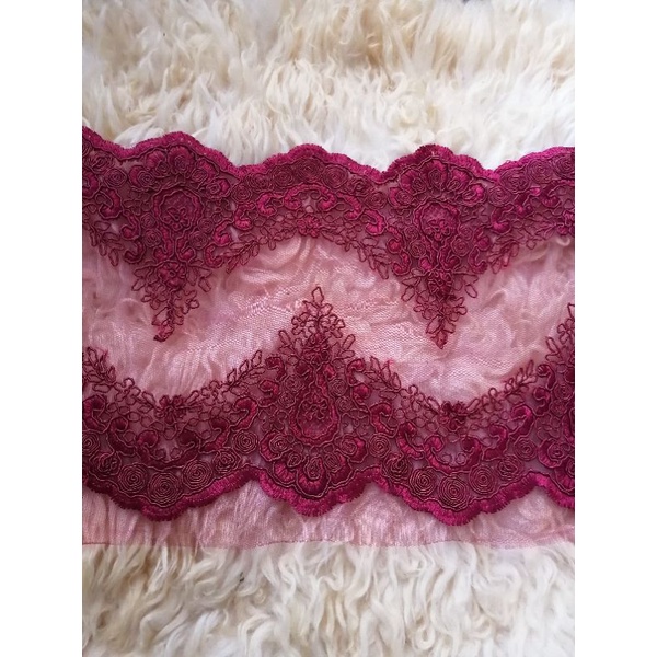 renda bordir brokat tile pinggiran 2 sisi sama lebar 24 cm (harga per 50cm)