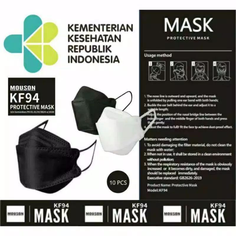 masker kf94 4play  hitam dan putih 1 pak 10