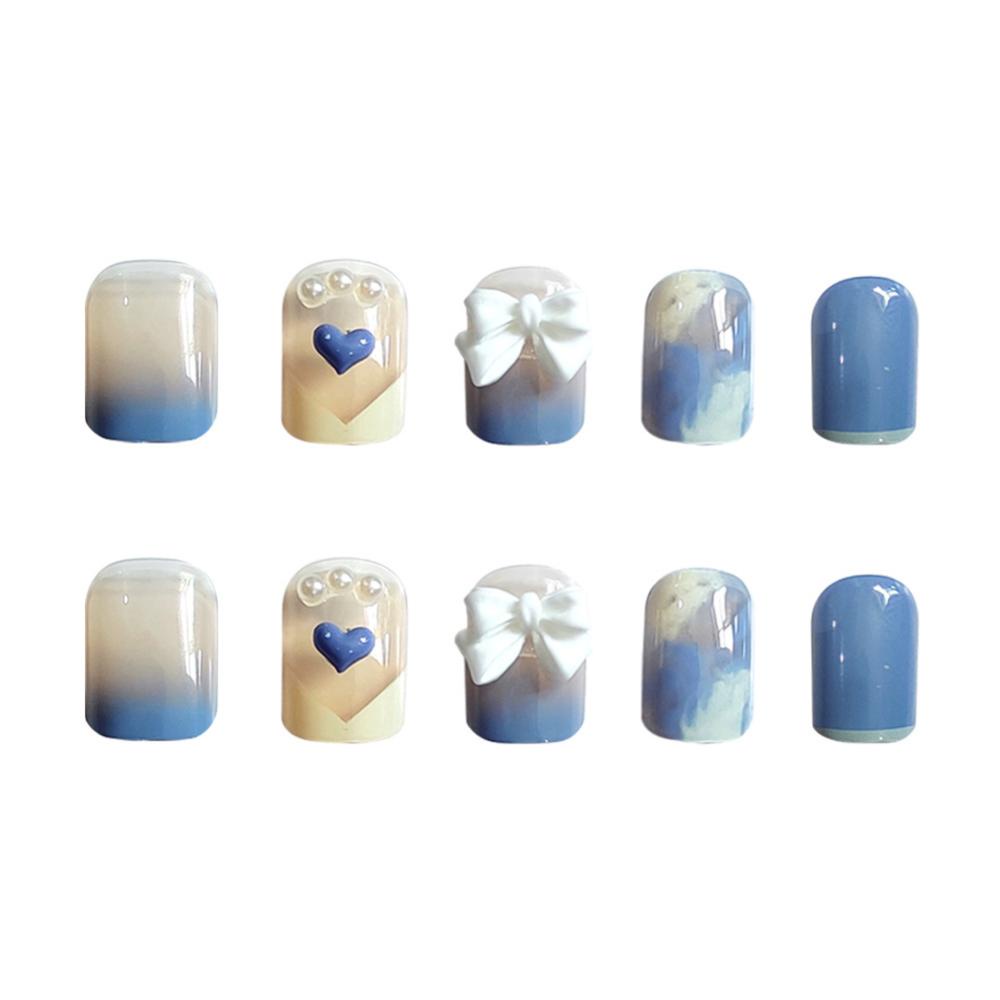 Timekey 24pcs / set Kuku Palsu Pendek Desain Pita Bisa Dilepas Untuk Manicure / Nail Art it A2K5