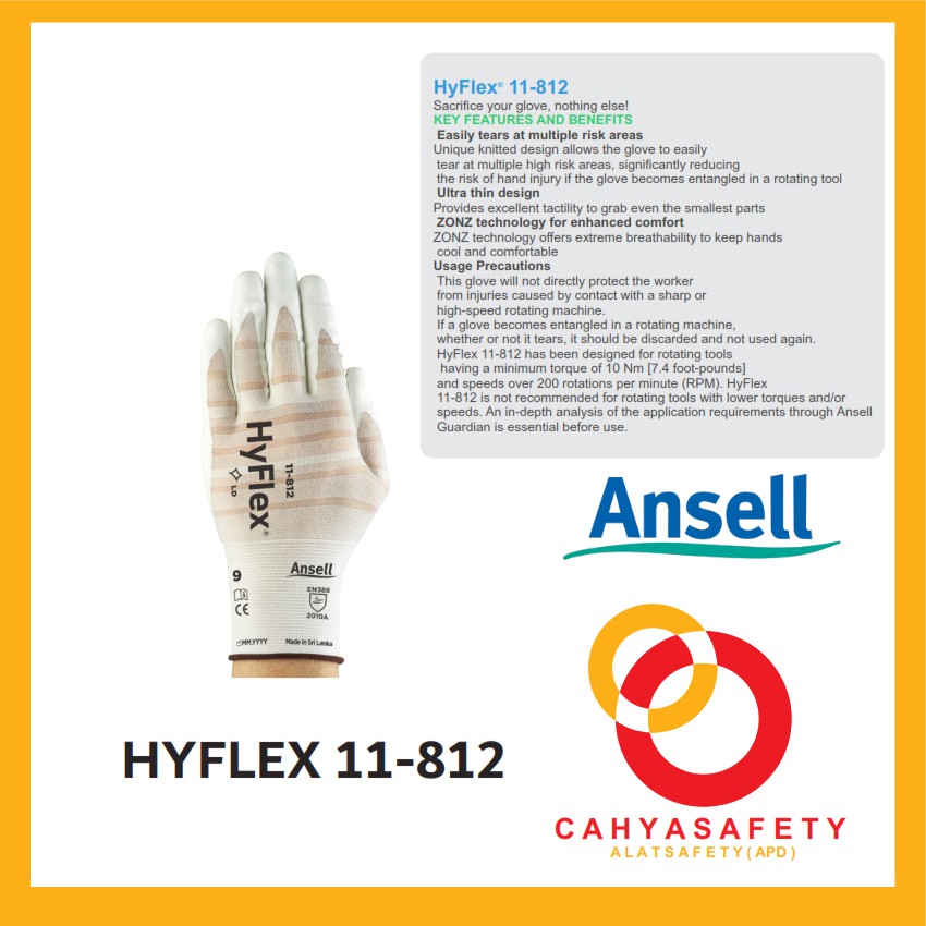 ansell / HyFlex 11-812 / hyflex / 11-812 / sarung tangan safety / safety / sarung tangan