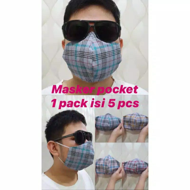 Masker Kain Tali 2 Lapis Dan Pocket Bisa Isi Tissue