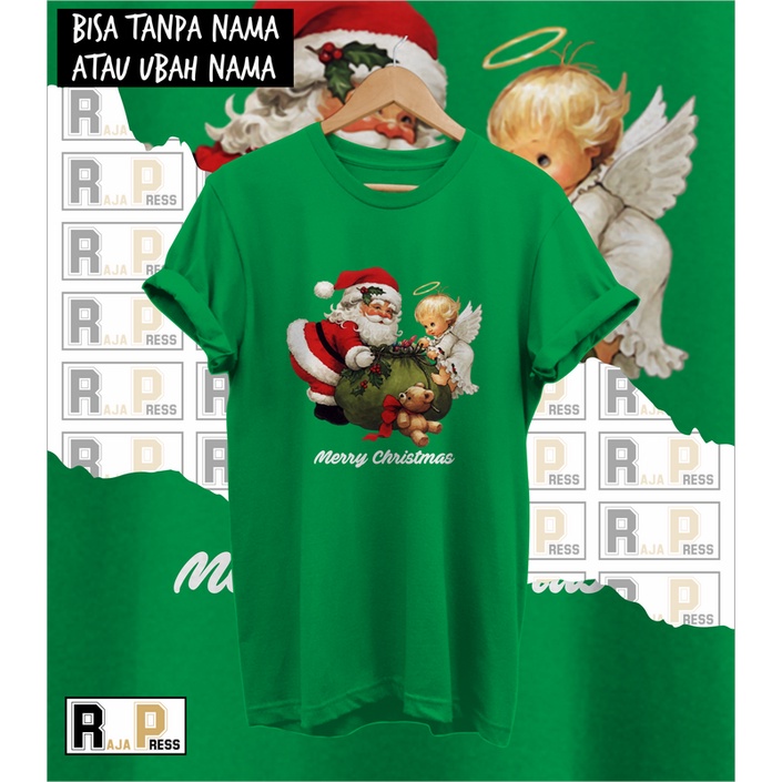 KAOS NATAL BAJU NATAL SANTA DAN MALAIKAT KECIL MERRY CHRISTMAS KATUNCOMBED 30S