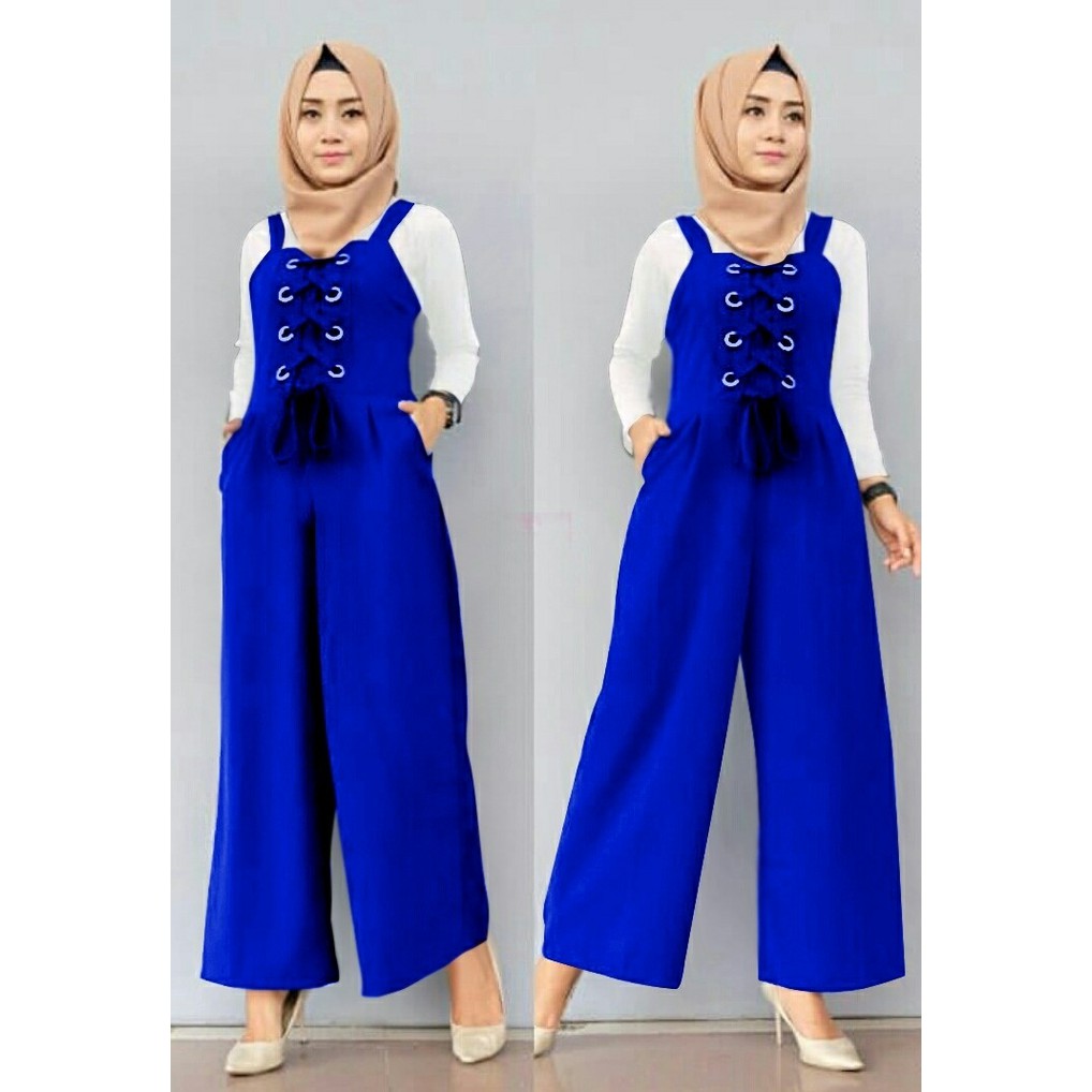 Gaun / dress wanita / cewe OVERAL JUMP SUIT / TERUSAN PAKAIAN PEREMPUAN WARNA BIRU untuk pesta kerja