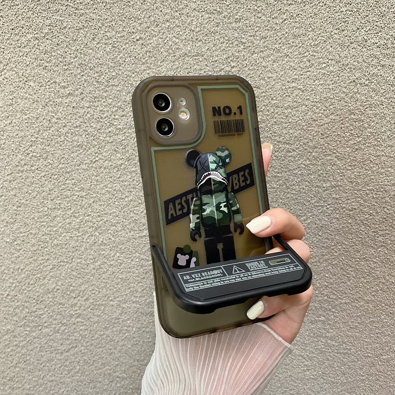 Casing iPhone 11 12 13 Pro MAX X XR XS MAX 7 8 Plus Motif Beruang Dengan Stand