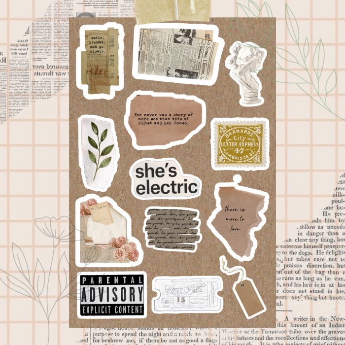 Brown Vintage Stickers Pack | stiker coklat aesthetic | stiker vintage | stiker retro | stiker Hp/laptop/jurnal/memo/scrapbook | stiker murah-Brown 6