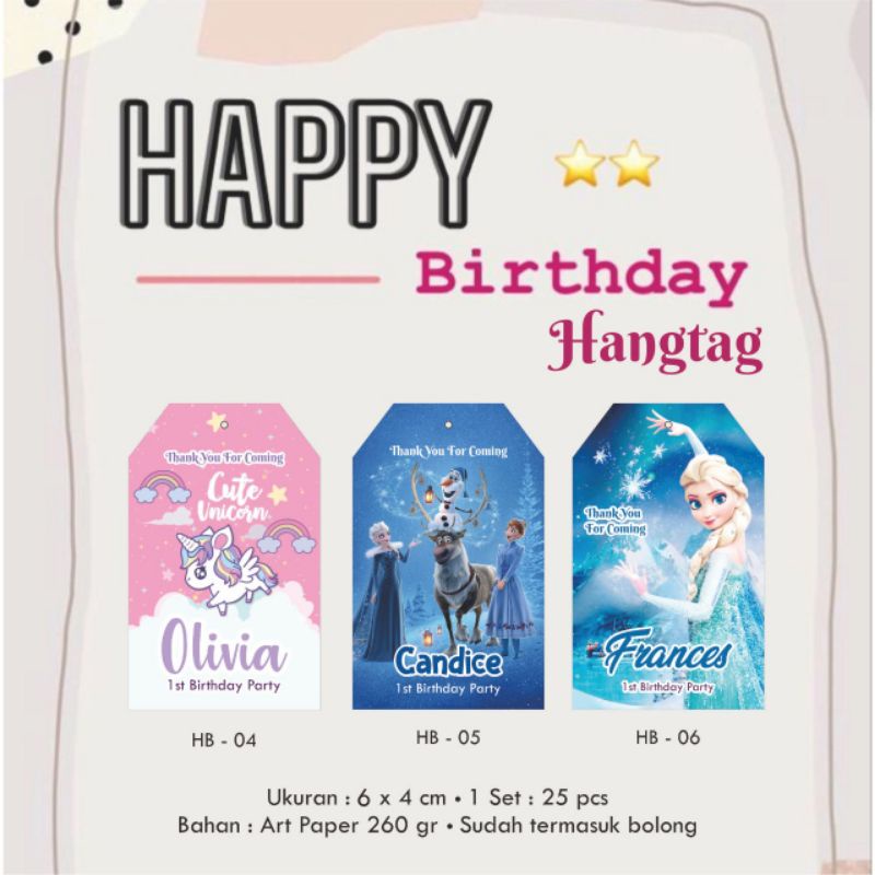 

Hangtag bday / ultah / birthday / ulang tahun / Tag bday / Tag nama / Label tag ultah