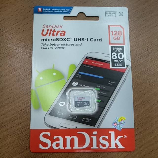 SanDisk Ultra MicroSD UHS-1 128GB Original Up To 80MB/s class 10 - Microsd