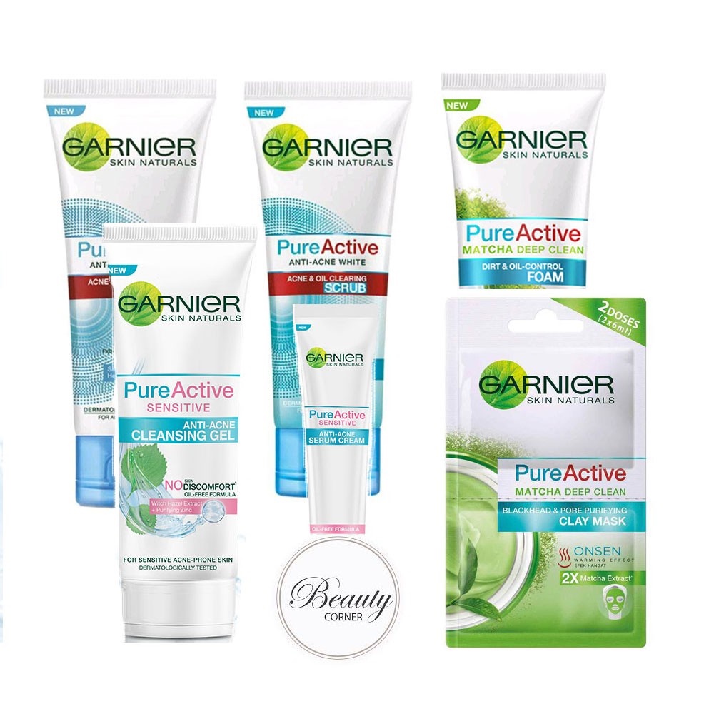 Garnier Pure Active Series (Sensitive Gel Serum, Foam, Clay Mask, Matcha)