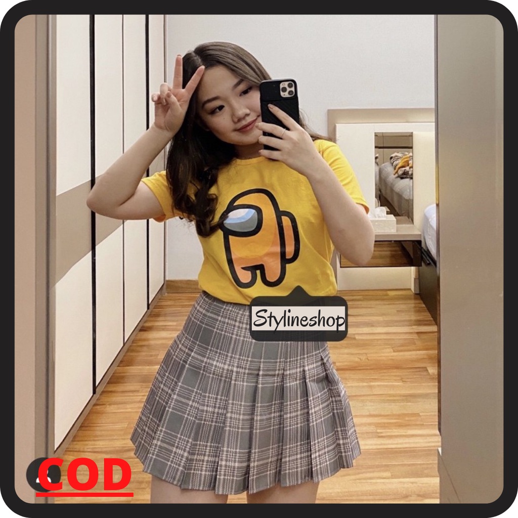 BAJU KAOS WANITA AMONG US LILAC KUNING KAOS KATUN MURAH MEDAN STYLINESHOP