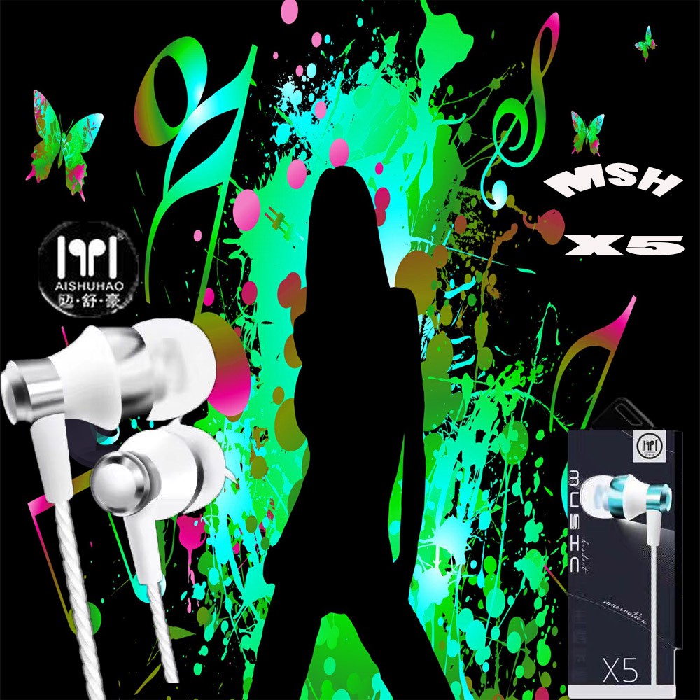 Earphones Dengan MIC dan Volume Handsfree Handfree Headset MSH X5 BASS KUAT for Iphone / Android