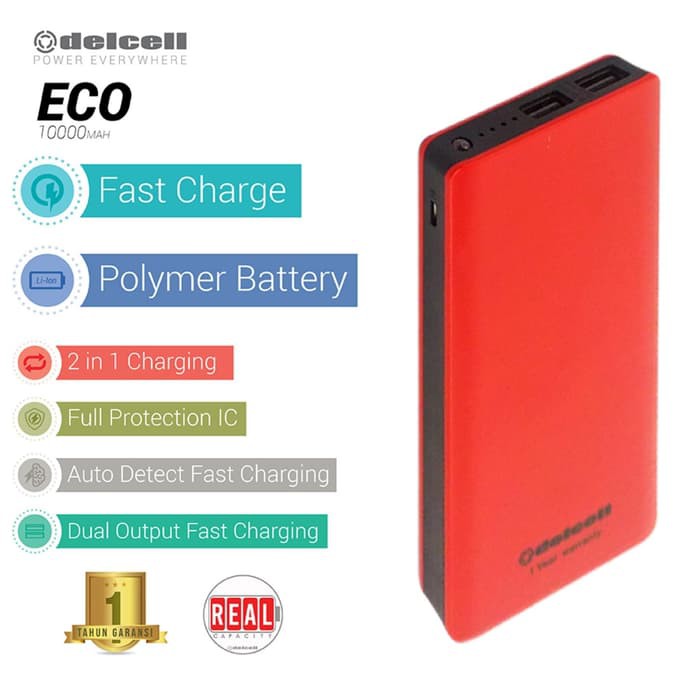 Powerbank DELCELL eco power bank slim 10000 mAh real capacity + SENTER