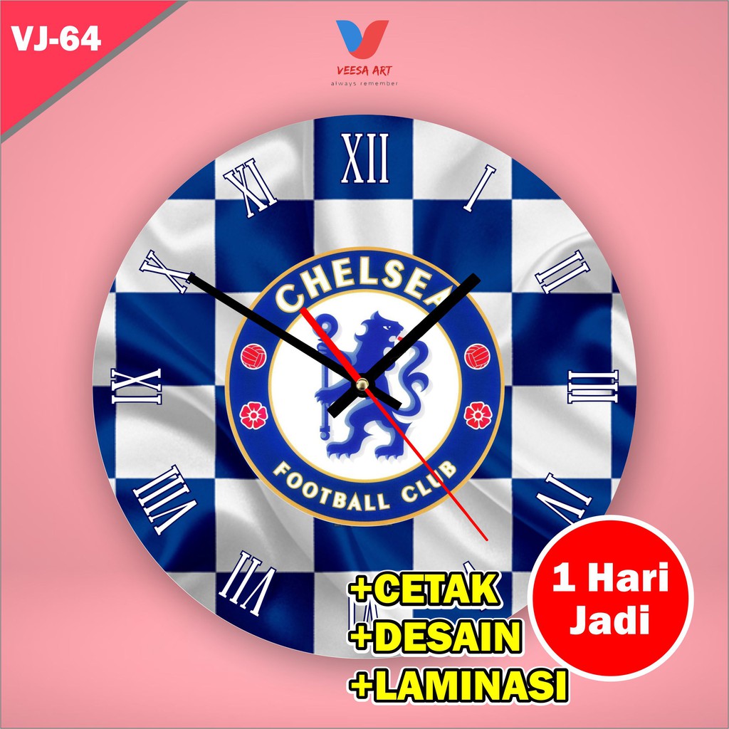 Jam Dinding Hiasan Kamar Pria Laki Cowo Unik Club Sepak bola FootballClub Chelsea F.C. Biru Murah