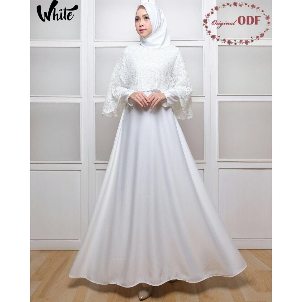 A46 BAJU GAMIS AKAD PERNIKAHAN PESTA MUSLIM REMAJA BROKAT BRUKAT MARSYA POLOS WARNA PUTIH