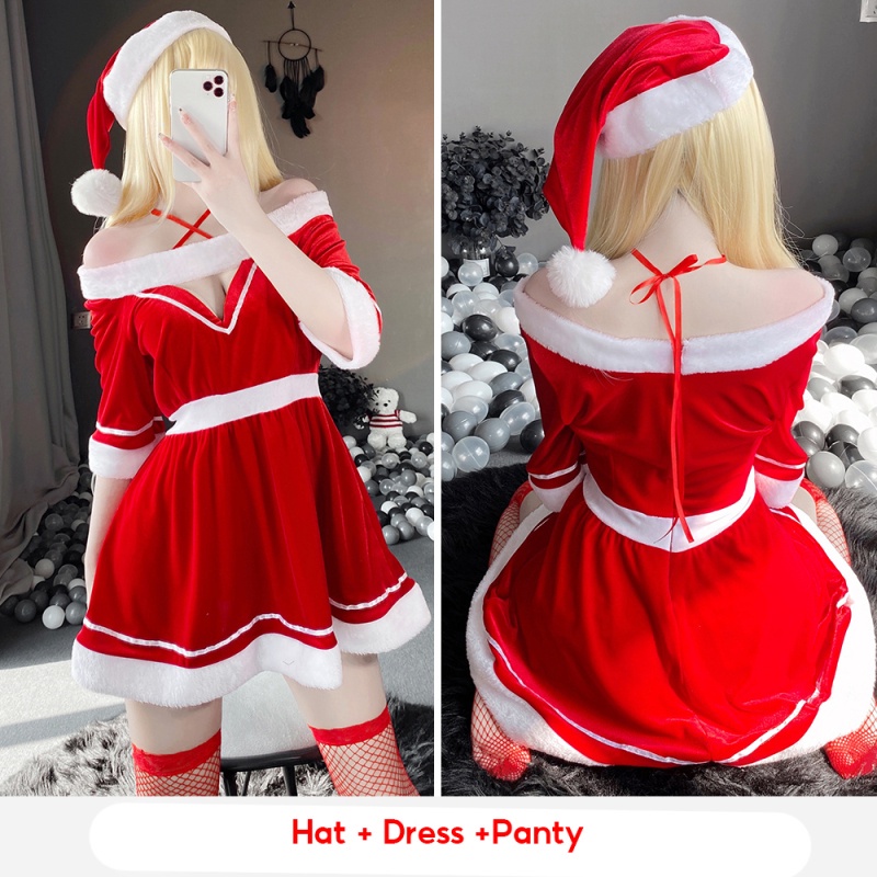 【Wetrose】Ready Stock New Sexy Lovely Cute Girl Christmas Santa Claus Cosplay Costume Uniform Clothes Natal Kostume Baju Lucu Dress