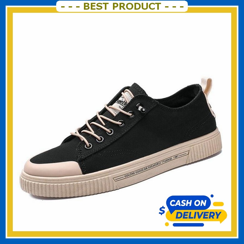 Sepatu Kets Sneakers Tali Kulit Hitam Polos Full Black Pria Cowok Ukuran Besar Jumbo Big Size Techdo