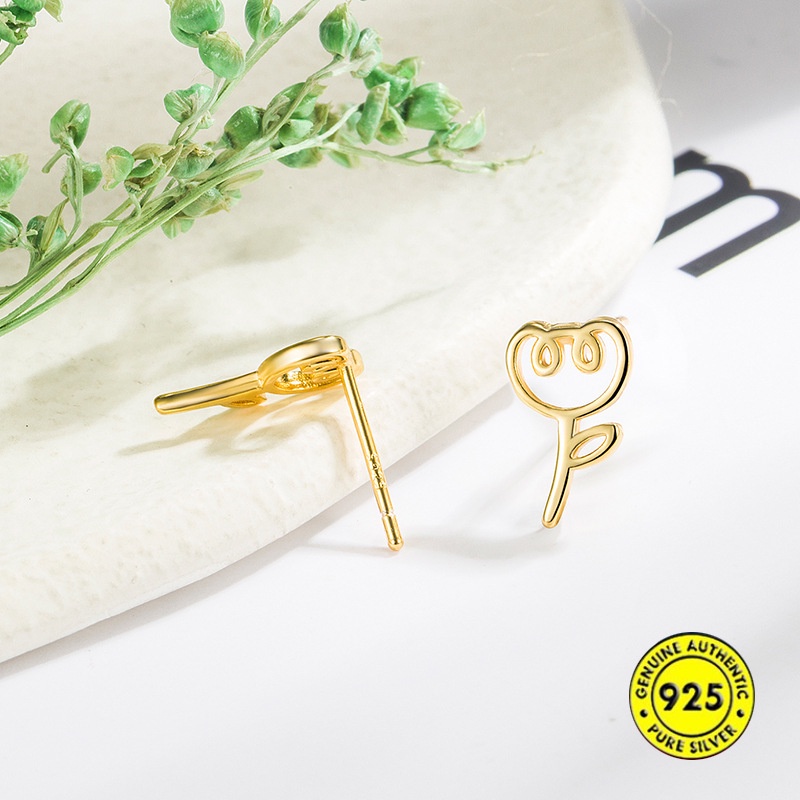 Anting Stud Bentuk Tulip Tidur Bahan Sterling Silver Untuk Wanita