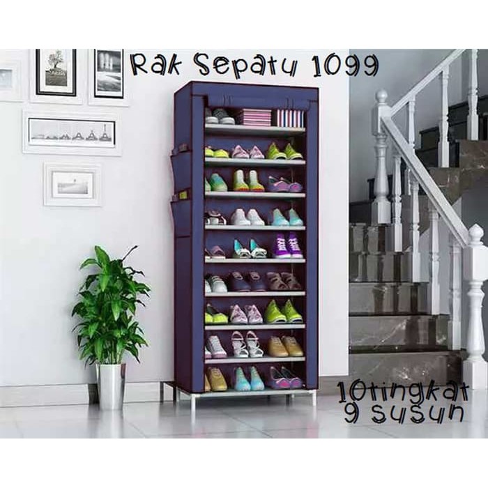 Rak Sepatu 9Tingkat + Cover Debu Polos Susun 9 Susun