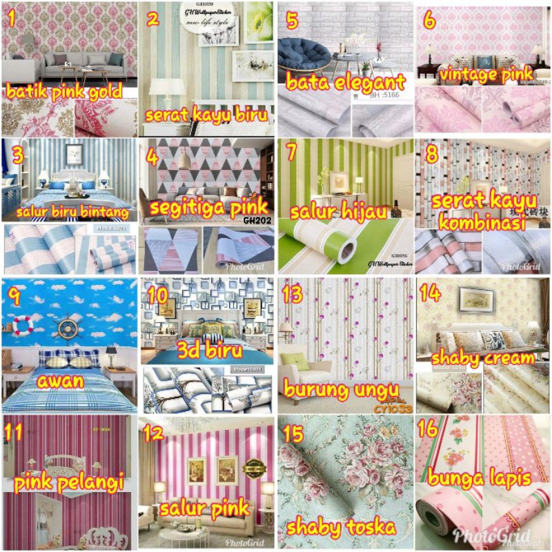 READY wallpaper dinding salur pink, hijau, biru, ungu, pelangi warna elegant 45cm x 10m RE2100