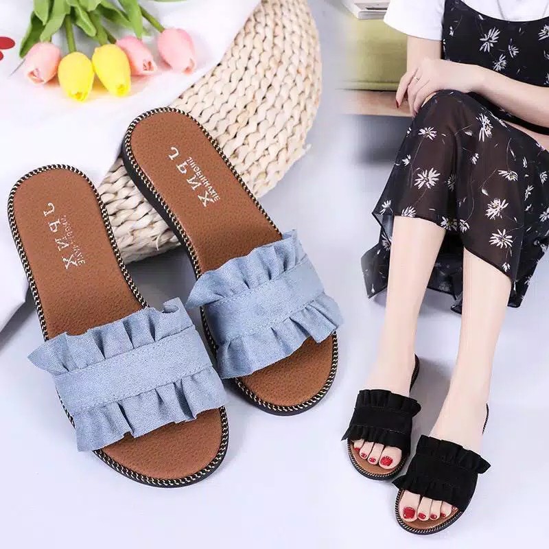 Sandal Wanita TG0597 SANDAL IMPORT SLIP WANITA MOTIF KERUT BARANG IMPORT NEW PRODUCT (T4E5) Sendal H