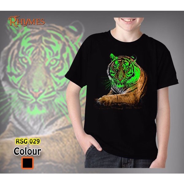 Kaos Anak Laki Laki Glow In The Dark Rhymes Macan Coklat Baju 8-13 Thn