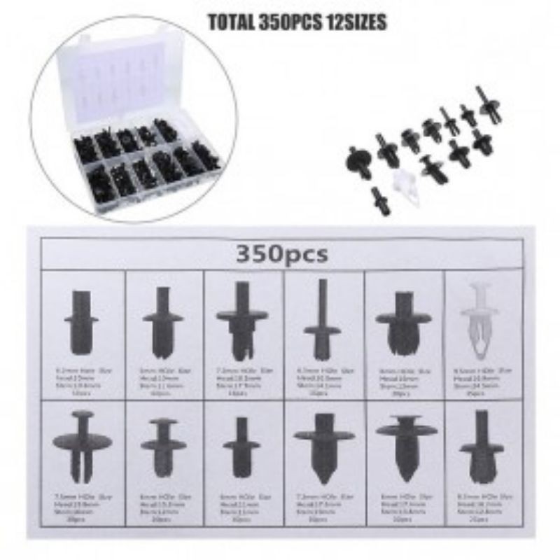 SUGERYY Baut Rivet Mobil Universal Car Push Pin Fasteners Clip 350 PCS - Black