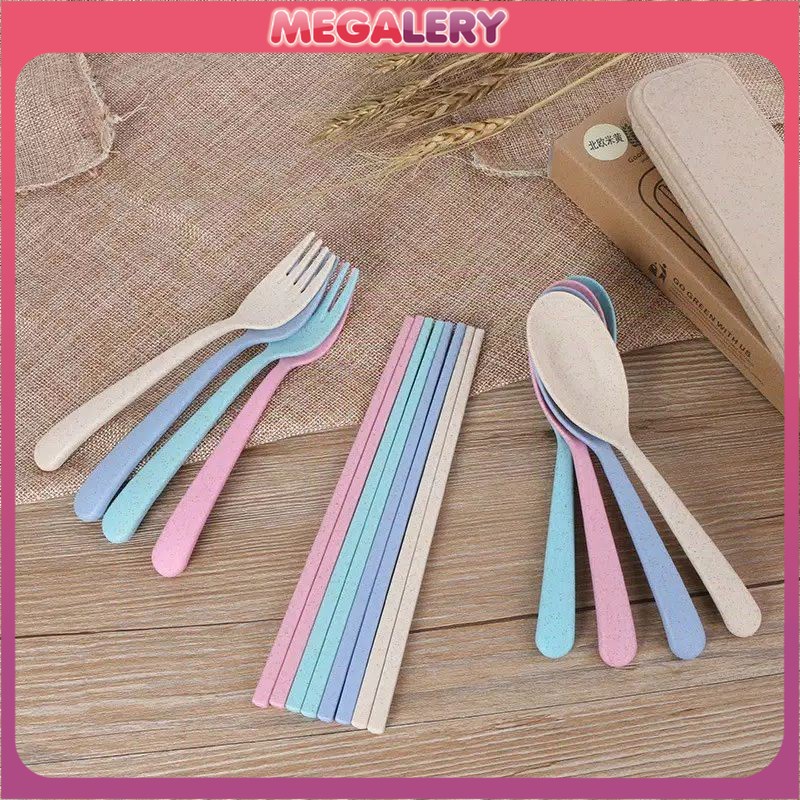 Alat Makan Sendok Sumpit Garpu Alat Makan Box Korea Travelling Set 3IN1 Bahan Plastik