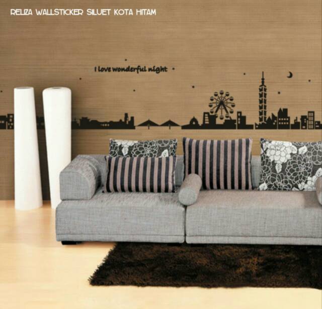 RELIZA WALLSTICKER SILUET KOTA HITAM LONDON I LOVE WONDERFUL NIGHT SILHOUTTE CITY HOME DECOR DINDING