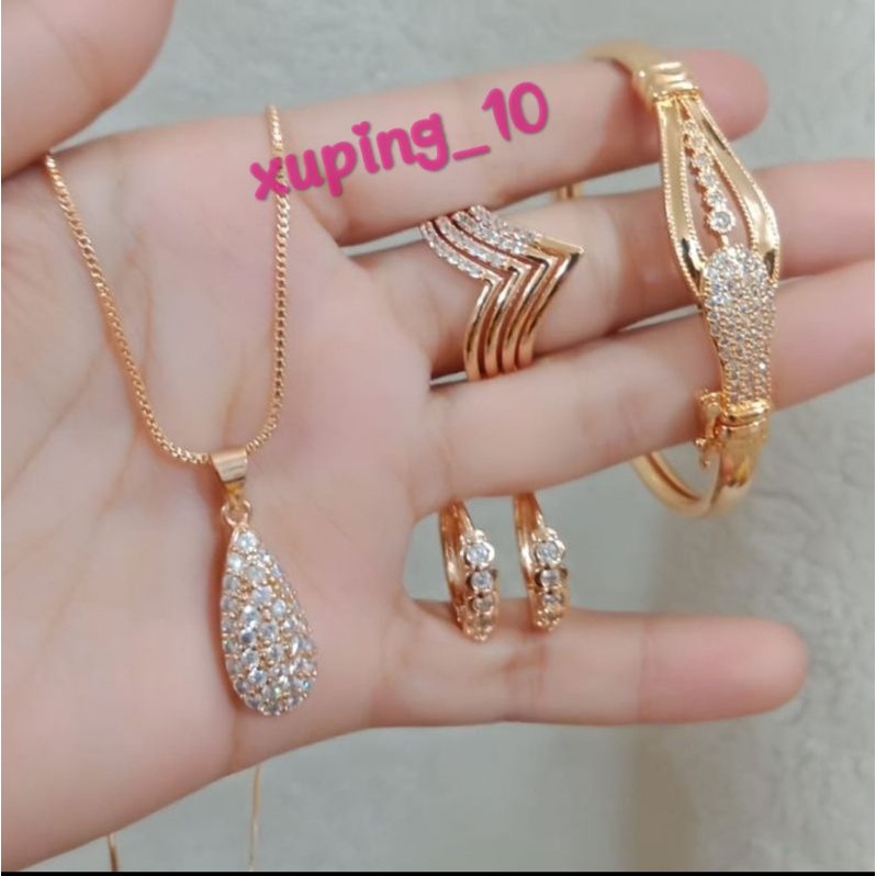 set perhiasan xuping gelang anting cincin kalung