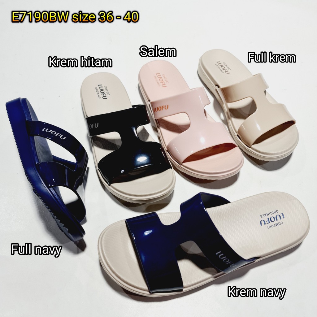 jelly sandal slop wanita luofu karet import sendal cewek E7190BW